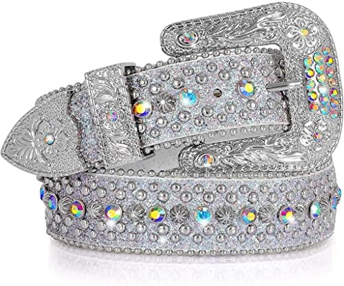 SUOSDEY Men Women Rhinestone Belt Western Cowboy Cowgirl Shine